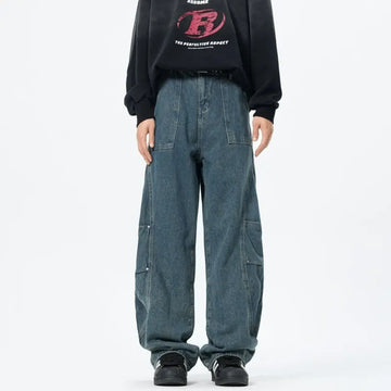 Riolio Patchwork style Men's Baggy Straight Jeans Personality unisex Fashion Korean High Street Denim Pants Streetwear Male Trousers